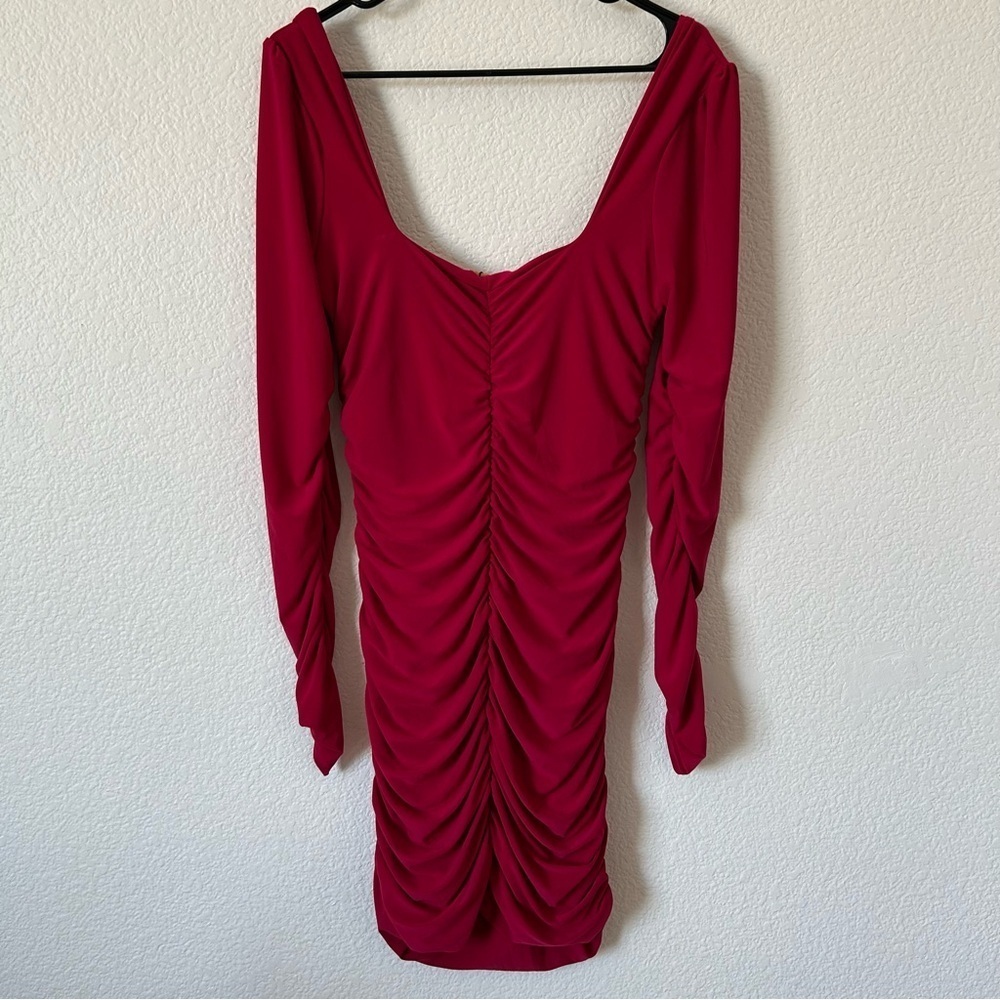Club L London Muse Raspberry, Red Ruched Bodycon, Club, Baddie, Dress - Picture 3 of 10